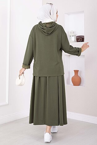 Kapüşonlu Tunik Etek Oyşo Takım Haki - 5