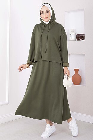 Kapüşonlu Tunik Etek Oyşo Takım Haki