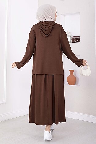 Kapüşonlu Tunik Etek Oyşo Takım Kahve - 5