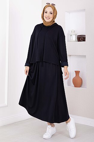 Kapüşonlu Tunik Etek Oyşo Takım Lacivert