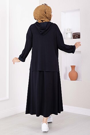 Kapüşonlu Tunik Etek Oyşo Takım Lacivert - 4