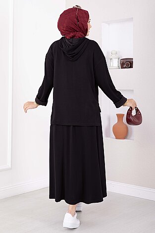 Kapüşonlu Tunik Etek Oyşo Takım Siyah - 4