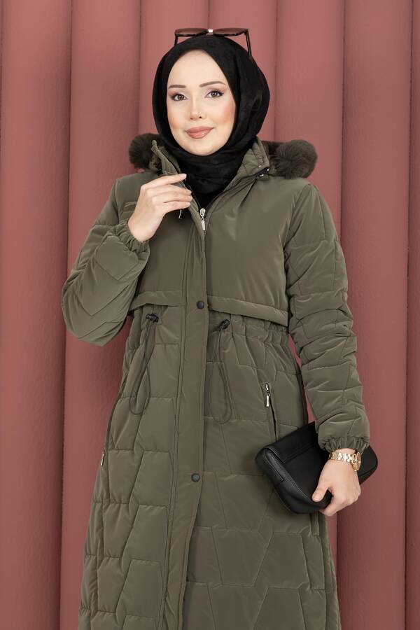 Hsm - Kapüşonu Kürklü Fermuarlı Nova Kaban Haki (1)