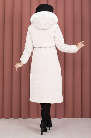 Kapüşonu Kürklü Fermuarlı Nova Kaban Taş - Thumbnail