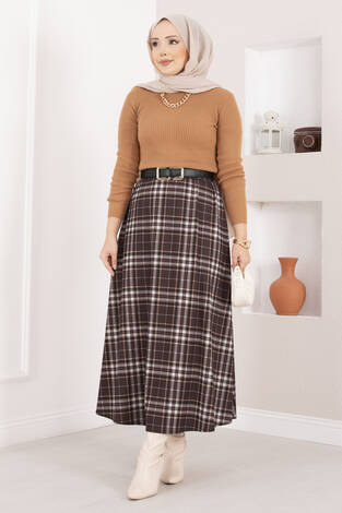 Kare Desenli Scuba Etek Kahve