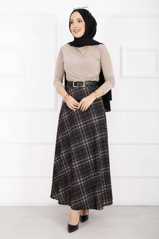 Kare Desenli Scuba Etek Siyah - Thumbnail