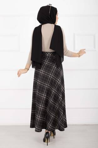 Kare Desenli Scuba Etek Siyah - Thumbnail