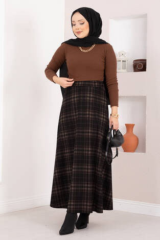 Kare Desenli Scuba Etek Siyah-Vizon - Thumbnail