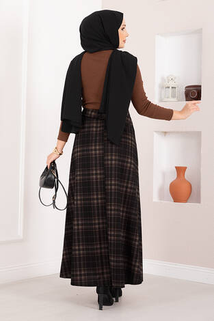 Kare Desenli Scuba Etek Siyah-Vizon - Thumbnail