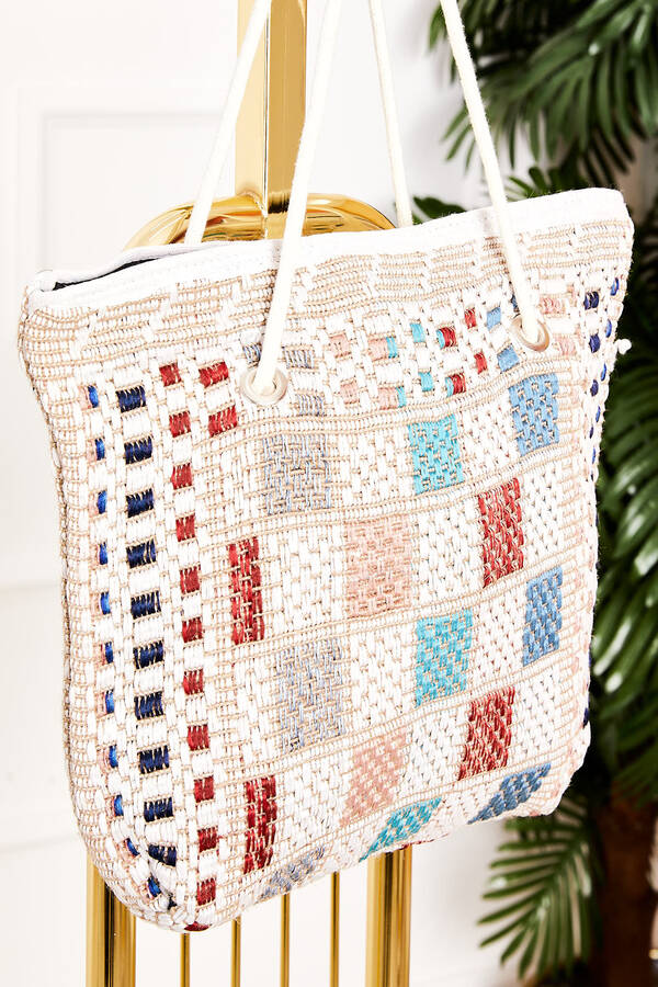 Dmç - Kare Kilim Desen Plaj Çantası -164 (1)