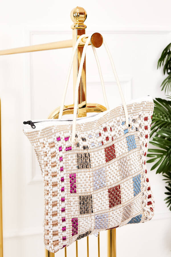 Kare Kilim Desen Plaj Çantası -165 Kare Kilim Desen Plaj Çantası -165