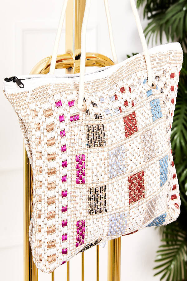 Dmç - Kare Kilim Desen Plaj Çantası -165 (1)