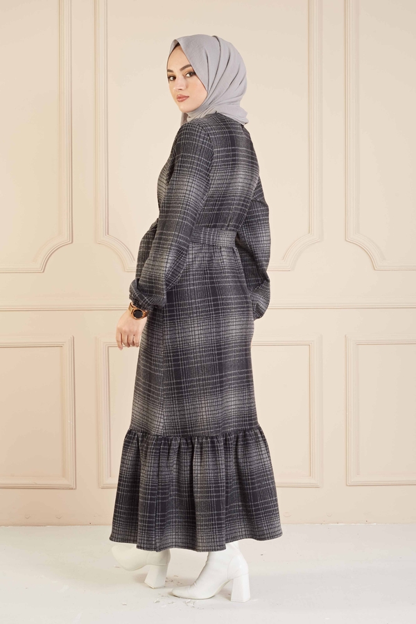 Kareli Elbise 100MD10128 Gri-Siyah