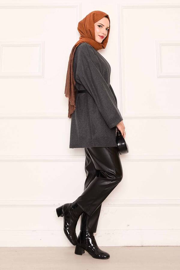 Kaşe Kumaş Zarif Oversize Kap Antrasit - 5