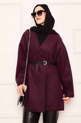 Kaşe Kumaş Zarif Oversize Kap Bordo - Thumbnail