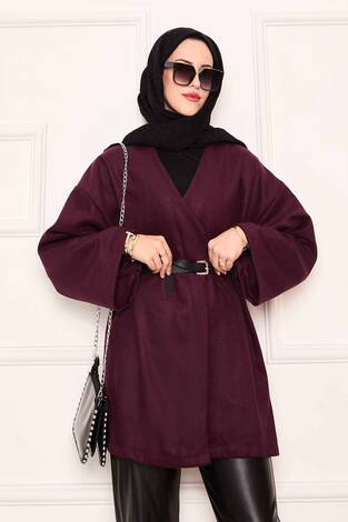 Kaşe Kumaş Zarif Oversize Kap Bordo - Thumbnail