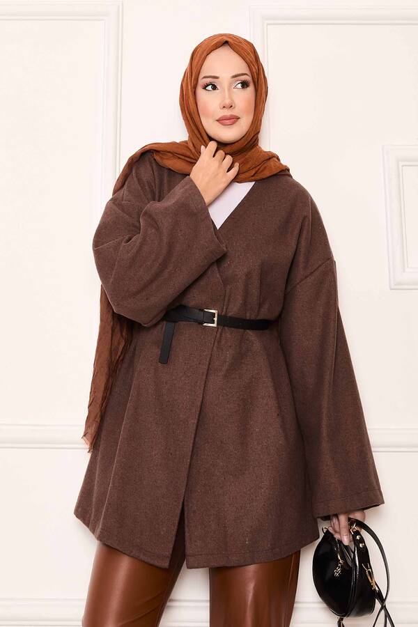 Kaşe Kumaş Zarif Oversize Kap Kahve - 6
