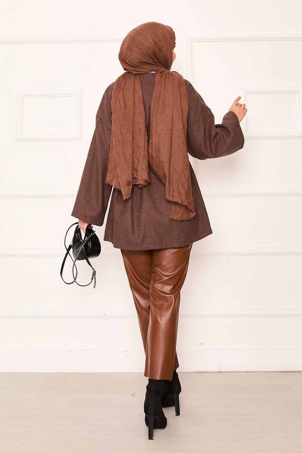 Kaşe Kumaş Zarif Oversize Kap Kahve - 8