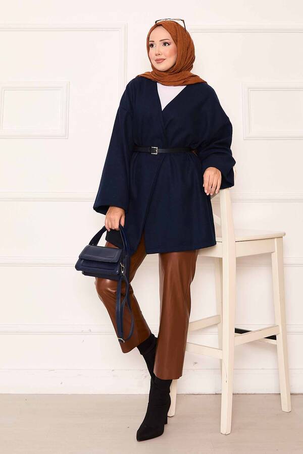 Kaşe Kumaş Zarif Oversize Kap Lacivert