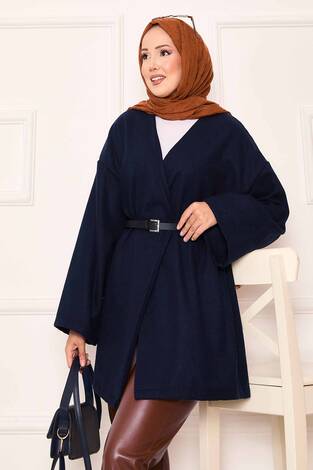 Kaşe Kumaş Zarif Oversize Kap Lacivert - Thumbnail