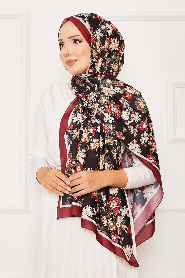 Kasımpatı Desen Tesettür Şal Bordo