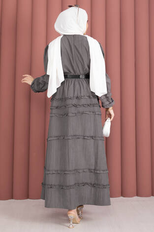 Kat Kat Fırfır Detaylı Etekli Takım Gri - Thumbnail