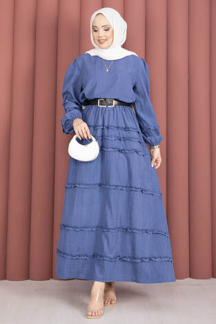 Kat Kat Fırfır Detaylı Etekli Takım İndigo - Thumbnail