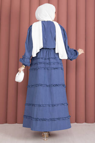 Kat Kat Fırfır Detaylı Etekli Takım İndigo - Thumbnail