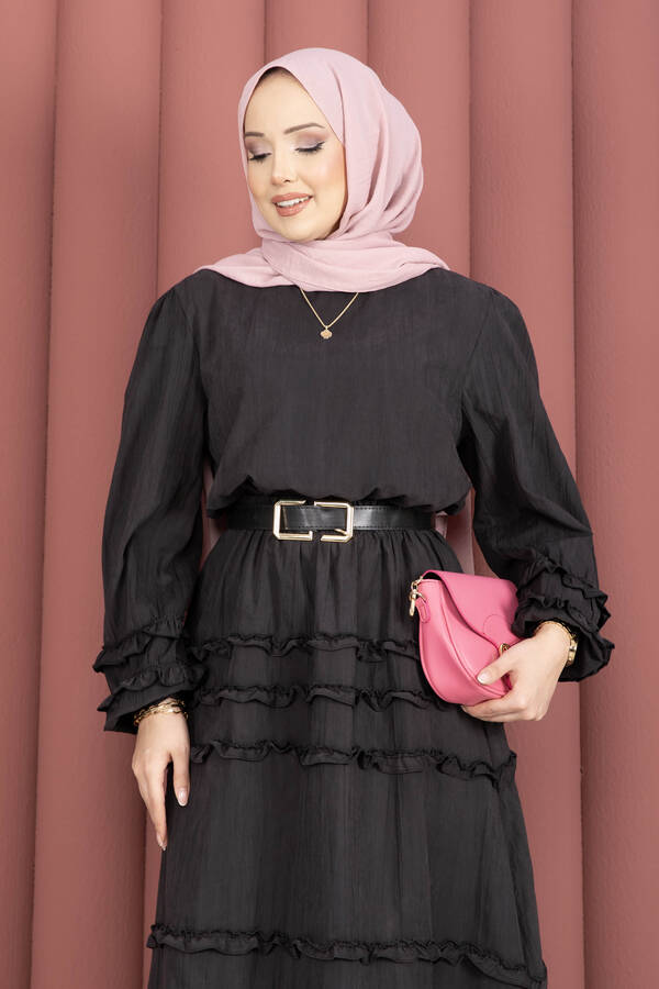 Ums - Kat Kat Fırfır Detaylı Etekli Takım Siyah (1)