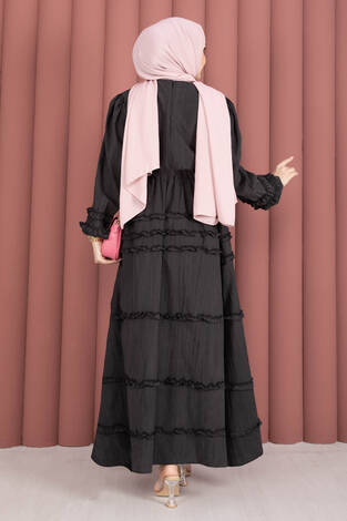 Kat Kat Fırfır Detaylı Etekli Takım Siyah - Thumbnail