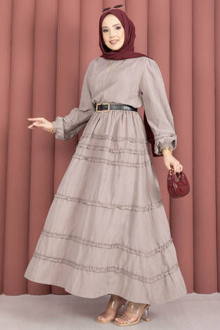 Kat Kat Fırfır Detaylı Etekli Takım Vizon - Thumbnail