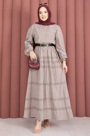 Kat Kat Fırfır Detaylı Etekli Takım Vizon - Thumbnail