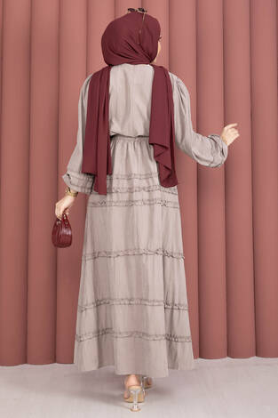 Kat Kat Fırfır Detaylı Etekli Takım Vizon - Thumbnail