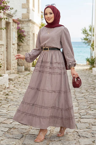 Kat Kat Fırfır Detaylı Etekli Takım Vizon - Thumbnail