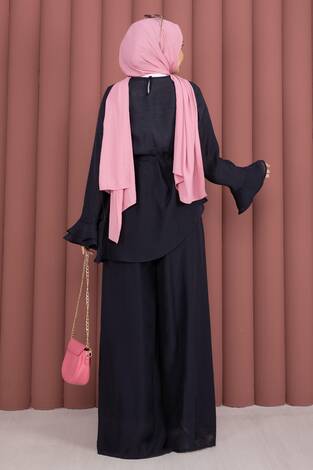 Kat Kat Fırfırlı Tunik Pantolon İkili Takım Lacivert - Thumbnail