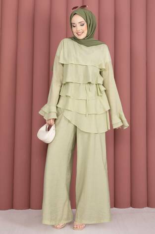 Kat Kat Fırfırlı Tunik Pantolon İkili Takım Mint - Thumbnail