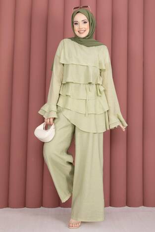Kat Kat Fırfırlı Tunik Pantolon İkili Takım Mint - Thumbnail