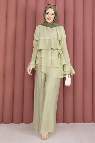 Kat Kat Fırfırlı Tunik Pantolon İkili Takım Mint - Thumbnail