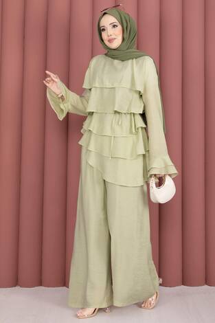 Kat Kat Fırfırlı Tunik Pantolon İkili Takım Mint - Thumbnail