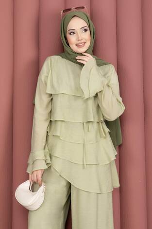 Kat Kat Fırfırlı Tunik Pantolon İkili Takım Mint - Thumbnail