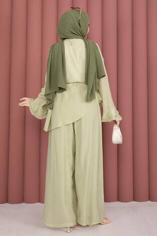 Kat Kat Fırfırlı Tunik Pantolon İkili Takım Mint - Thumbnail