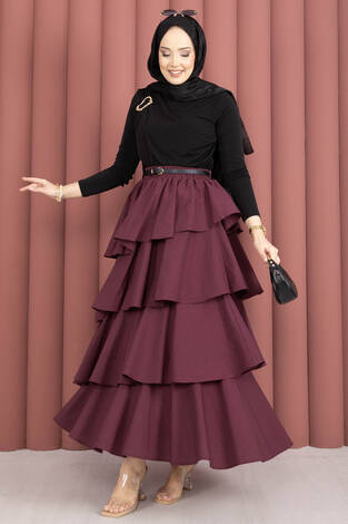 Kat Kat Volanlı Etek Bordo - Thumbnail