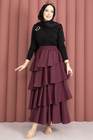 Kat Kat Volanlı Etek Bordo - Thumbnail