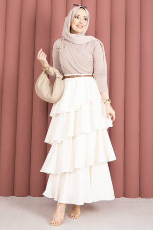 Kat Kat Volanlı Etek Ekru - Thumbnail