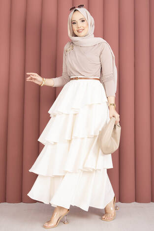 Kat Kat Volanlı Etek Ekru - Thumbnail