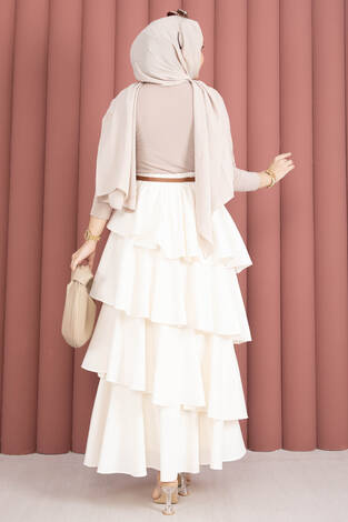 Kat Kat Volanlı Etek Ekru - Thumbnail