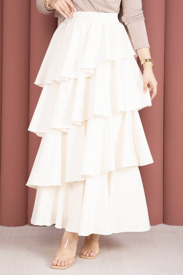 Htn - Kat Kat Volanlı Etek Ekru (1)