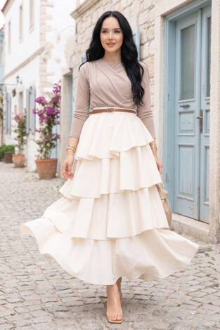 Kat Kat Volanlı Etek Ekru