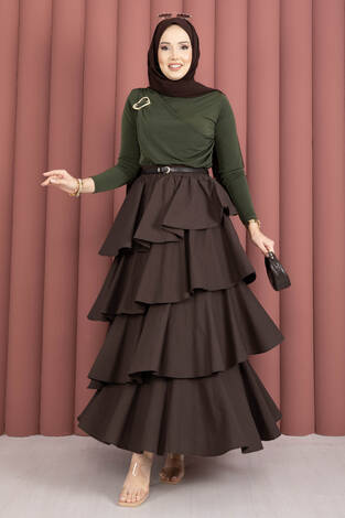 Kat Kat Volanlı Etek Kahve - Thumbnail