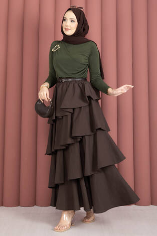 Kat Kat Volanlı Etek Kahve - Thumbnail